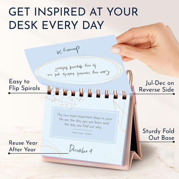 Motivational Desk Calendar with 366 Daily Quotes, New Job Gifts for Women Pink - Motivational