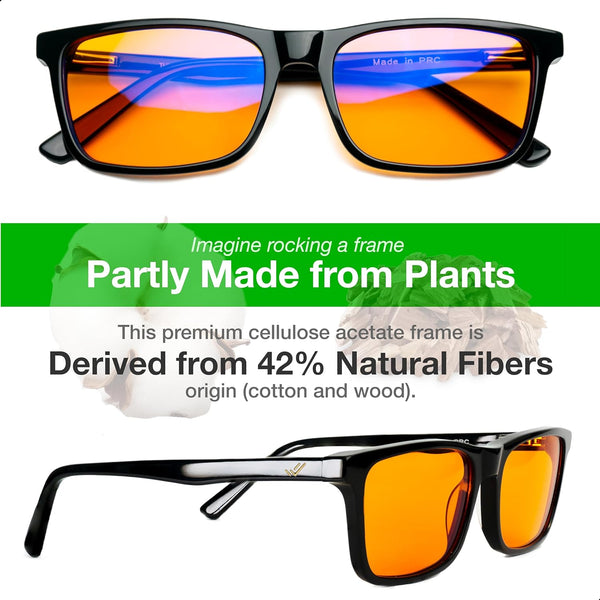 Orange Blue Light Blocking Glasses for Better Sleep - 99.5% Premium Acetate Computer Migraine Glasses for Women & Men - Amber Gaming Glasses - TV