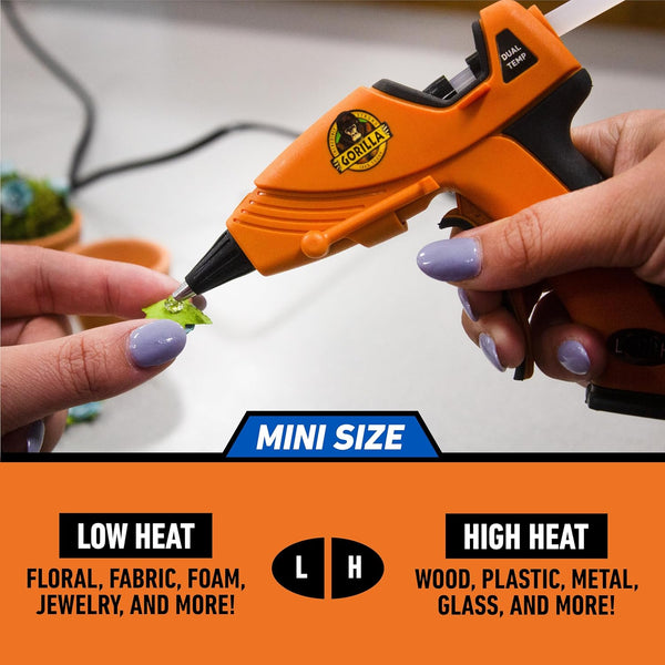 Gorilla Mini Hot Glue Gun Kit (Pack of 1 Mini Hot Glue Gun and 75 Sticks) - Dual Temp, Precision Nozzle, and Easy Squeeze Trigger