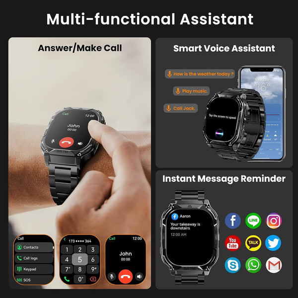 AMAZTIM GPS Smart Watch for Men, 6 Satellite Positioning, Compass, Stainless Steel Body, 50M Waterproof, 480mAh Extra-Large Battery, Answer/Make