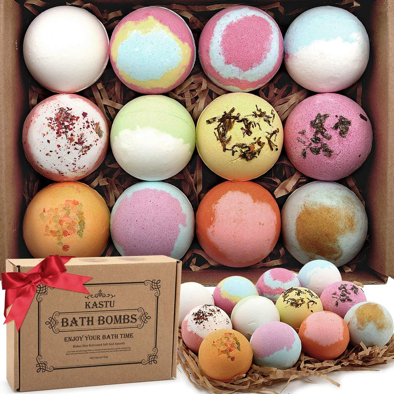 Bath Bombs Salt Balls,12 PCS Gift Set,Vanilla Menthol Rose Extract Essential Oils,Moisturizing Dry Skin,Fizzy Spa,Relaxing,Bubble Bath Bomb Gifts