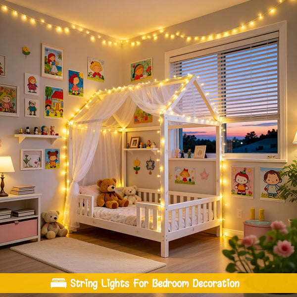 JMEXSUSS 2 Pack Battery Operated String Lights with Remote, Total 66ft 200 LED Warm White Christmas Lights Indoor Outdoor, Twinkle Fairy Lights