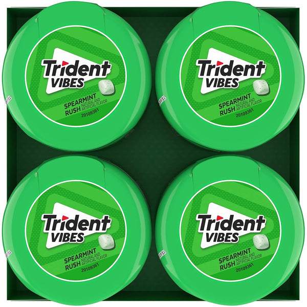 Trident Vibes Spearmint Rush Sugar Free Gum, 4 Bottles of 40 Pieces (160 Total Pieces)