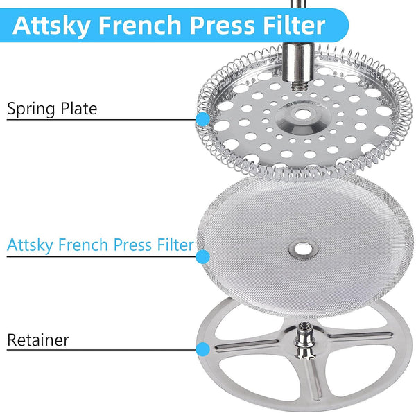 Attsky French Press Filter Replacement, 6-Pack, 4 Inch Stainless Steel Mesh | 4 Inch, Stainless Steel Mesh Screen, Replacement Parts for French