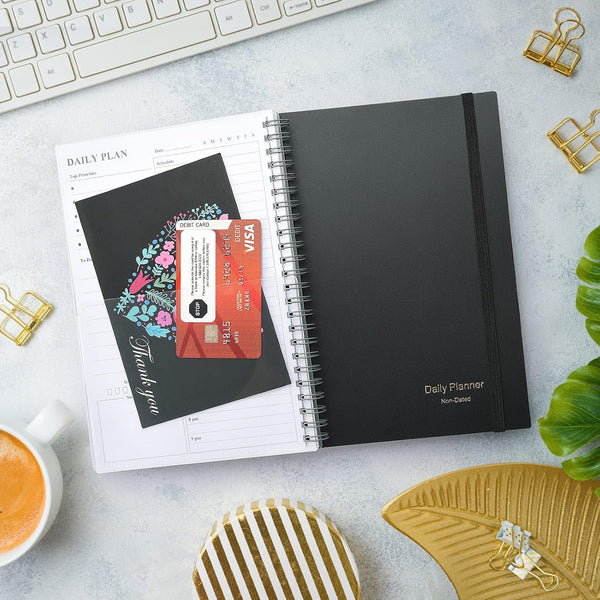 Daily Planner Undated, Asten To Do List Notebook Hourly Schedules Spiral Appointment Planner for Men and Women,PVC Hardcover,Elastic Closure,