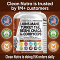 Clean Nutraceuticals Lions Mane 20in1 Mushroom Supplement with Turkey Tail Reishi Cordyceps Chaga Maitake Meshima Poria Cocos Shiitake Oyster