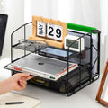 Amazon Basics Sturdy Rectangular Desktop Organizer with 3 Trays, Sliding Drawer and Hanging File Holder for Office Supplies, Black