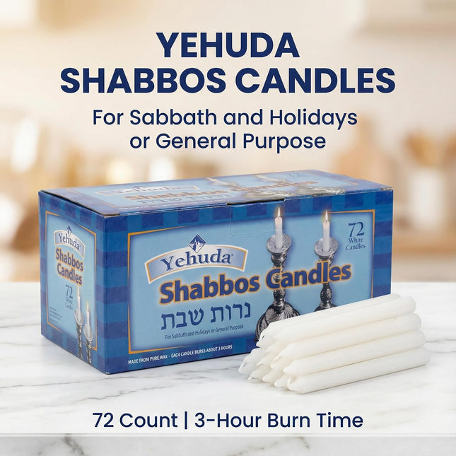 Yehuda 3 Hour White Shabbos Candles (72 Count)