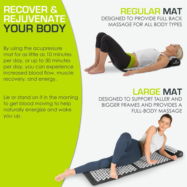 Prosourcefit Acupressure Mat and Pillow Set for Back/Neck Pain Relief and Muscle Relaxation, XL - Blue/White