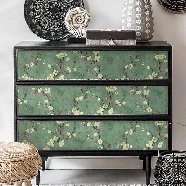 Safiyya 118"x17.7" Green Floral Peel and Stick Wallpaper Vintage Contact Paper Removable Self-Adhesive Wall Paper for Bedroom Vinyl Roll 17.7" x 118"