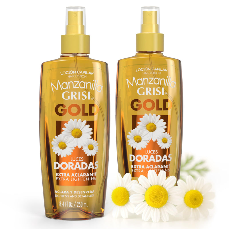 Manzanilla Grisi Hair Lotion Gold | Leave-In Spray | 8.4 fl oz | 2-Pack | Chamomile extract for golden highlights, detangles and softens hair with