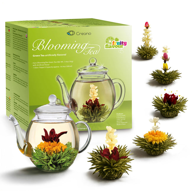 Creano Blooming Tea Gift Set with Glass Teapot 17Oz (500Ml) - Green Tea Fruity F