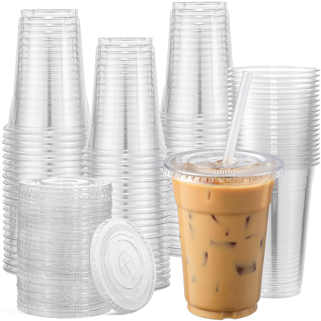 AOZITA 120 Sets - 16 oz Clear Plastic Cups with Lids, Disposable Cups With Straw Slot Lids for Cold Drinks, Milkshake, S