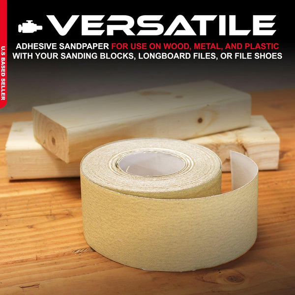ABN Adhesive Sticky Back 320-Grit Sandpaper Roll 2-3/4in x 20 Yards Aluminum Oxide Golden Yellow Longboard Dura PSA 320 Grit