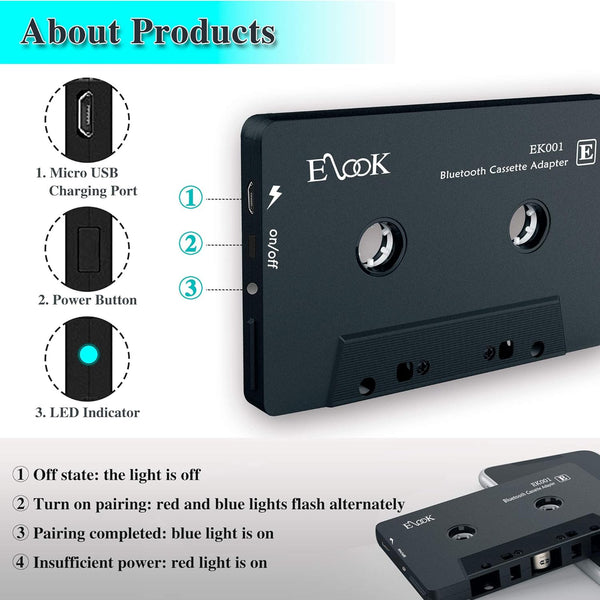 Elook Bluetooth 5.0 Car Cassette Aux Adapter,Black | tape audio receiver