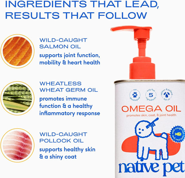 Native Pet Omega 3 Fish Oil for Dogs & Cats – Wild Alaskan Salmon Oil for Dogs Skin and Coat, Supports Joints, Heart & Shedding – Fast-Absorbing
