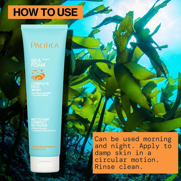 Pacifica Beauty Sea Foam Face Cleanser, Daily Gentle Foaming Face Wash, with Coconut Water + Sea Algae Complex, Removes Makeup, for Combination