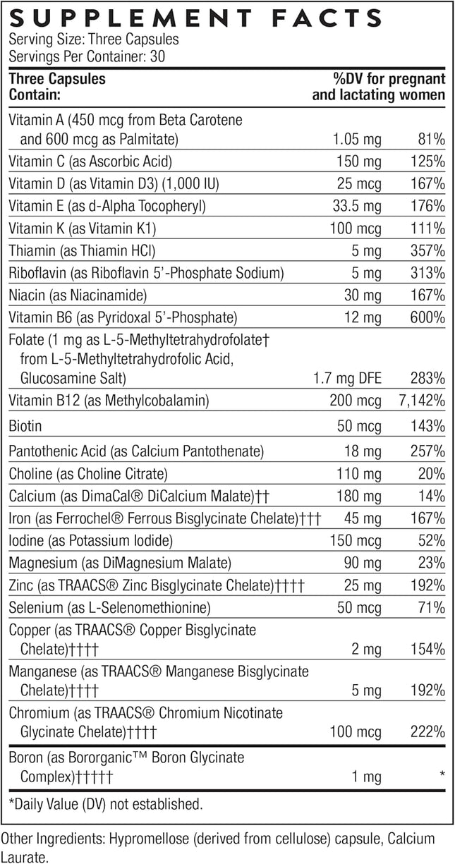 THORNE Basic Prenatal - Well-Researched Folate Multi for Pregnant and Nursing Wo