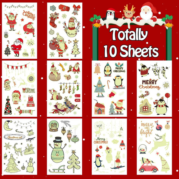 Christmas Temporary Tattoos Stocking Stuffers for Kids Boys Girls, Glow in the Night Dark Kids Tattoos, Christmas Party Favors Supplies