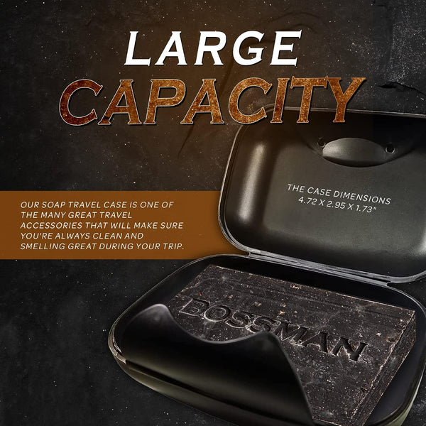 Bossman Travel Soap Container (Black) – Holder & Saver Case for Bar Soap for Men and Travel Toiletries Black Container