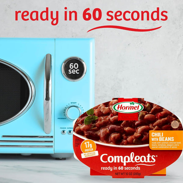 HORMEL COMPLEATS Chili with Beans Microwave Tray, 10 Ounces (Pack of 6)