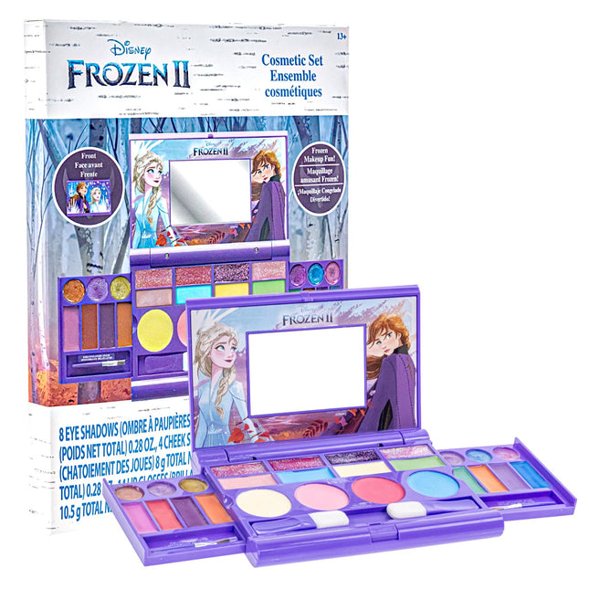 Disney Frozen All-in-One Kids Cosmetic Compact Set Includes Washable Lip Gloss, Eye Shimmer, Cheek Shimmer, Brushes Colo