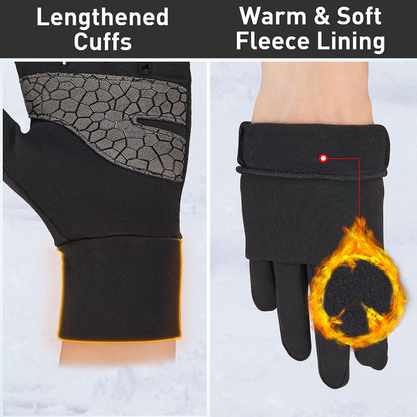 Arcweg Running Gloves Winter Thermal Anti-Slip Touchscreen Gloves Fleece Lining Gloves Men Women for Walking Cycling Driving Black Small-Medium