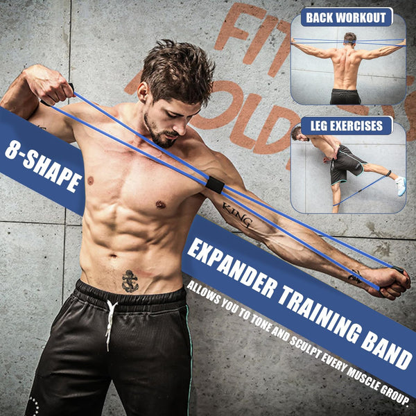 23Pcs Resistance Bands Set Workout Bands, 5 Stackable Exercise Bands with Handles, 5 Resistance Loop Bands, Jump Rope, Figure 8 Resistance Bands,