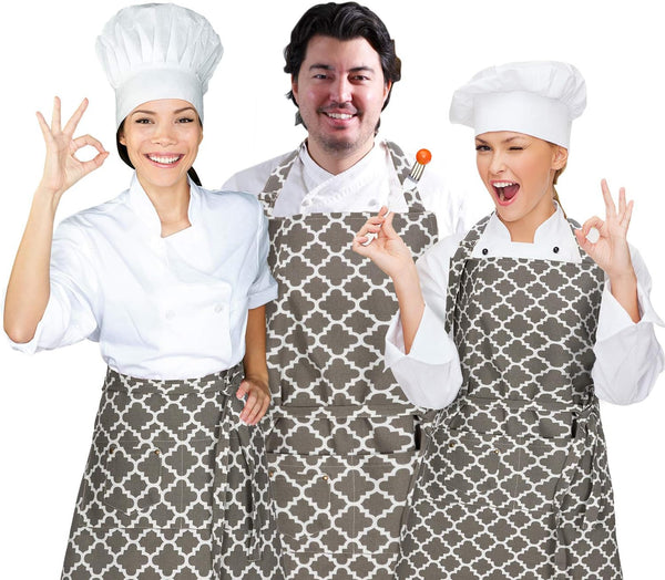 LessMo Kitchen Cooking Aprons with 3 Pockets for Men Women - Cotton Adjustable Professional Grade Chef Apron for Kitchen, BBQ & Grill (Light Gray)