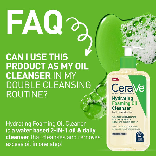 CeraVe Hydrating Foaming Oil Facial Cleanser with Hyaluronic Acid, 8oz 8 Fl Oz (Pack of 1)