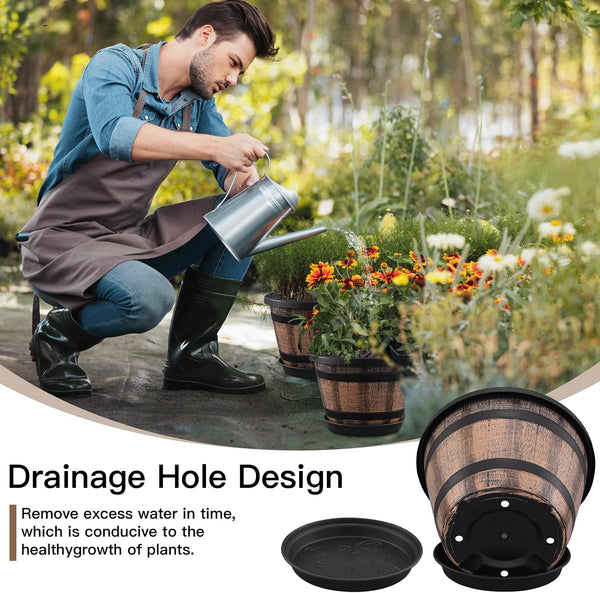 Quarut 3 Pack 10 inch Plant Pots with Drainage Holes & Saucer 10 inches