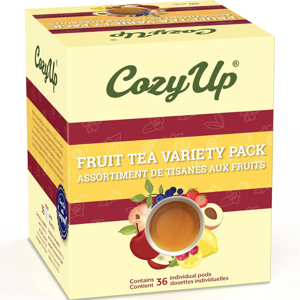 Cozy Up Iced Sweet Fruit Black Tea K-Cup, 36-Count 6 Flavors, Brew Over Ice | Compatible with Keurig Brewer, Guilt-Free Zero Calorie Sweetness,