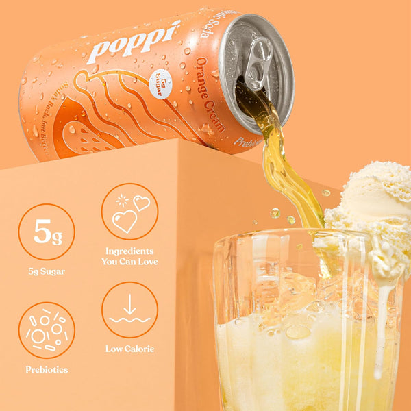 Poppi Prebiotic Soda, Sparkling Water & Fruit Juice, Orange Cream, 12 Oz, 12 Pack Orange Cream 12 Fl Oz (Pack of 12)