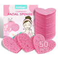 50-Count Kickleen Compressed Cellulose Heart Shape Facial Sponges | Natural Cosmetic Spa Sponges for Facial Cleansing | Exfoliating | Makeup Mask