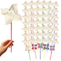 4E's Novelty 24 Pack DIY Pinwheels Craft for Kids, Bulk Summer Pinwheel Craft Kit, Color Your Own Paper Windmill Patriotic Pinwheels for Kids Bulk