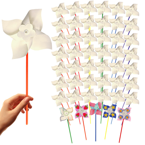 4E's Novelty 24 Pack DIY Pinwheels Craft for Kids, Bulk Summer Pinwheel Craft Kit, Color Your Own Paper Windmill Patriotic Pinwheels for Kids Bulk