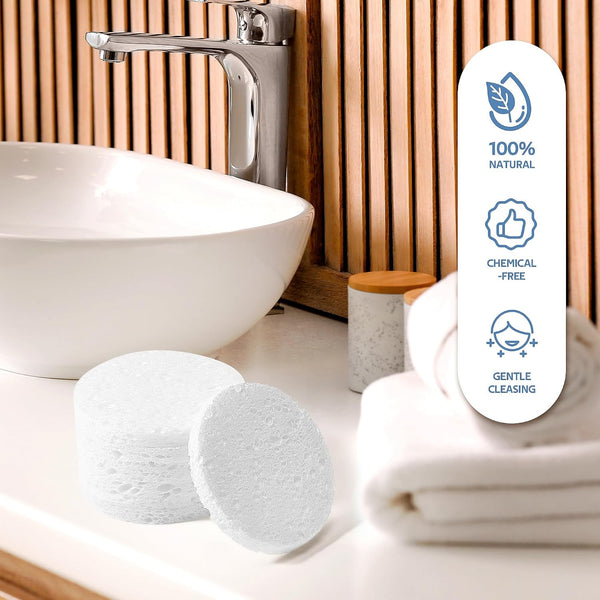 50-Count Compressed Facial Sponge, GAINWELL White Cellulose 100% Natural Cosmetic Spa Sponges for Facial Cleansing, Exfoliating Mask, Makeup