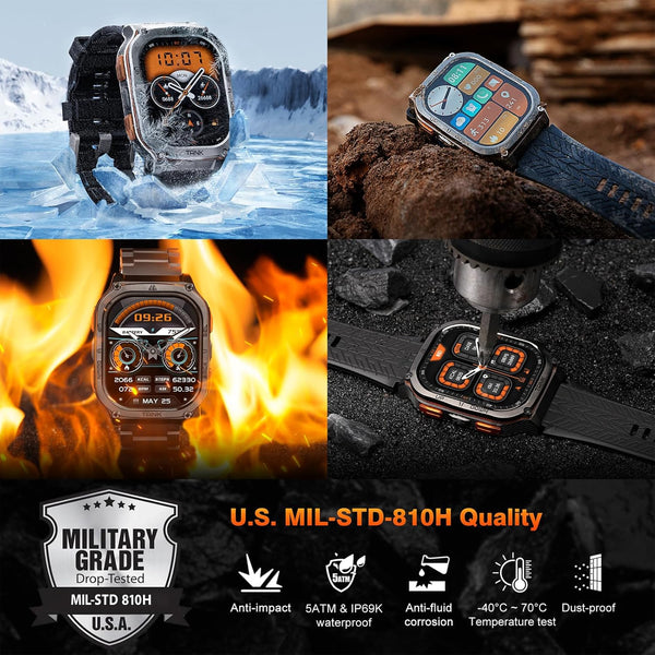 AMAZTIM Military Smart Watch with GPS, 6 Satellite Positioning/Compass, Stainless Steel Body, 50M Waterproof, 480Mah Extra-Large Battery,