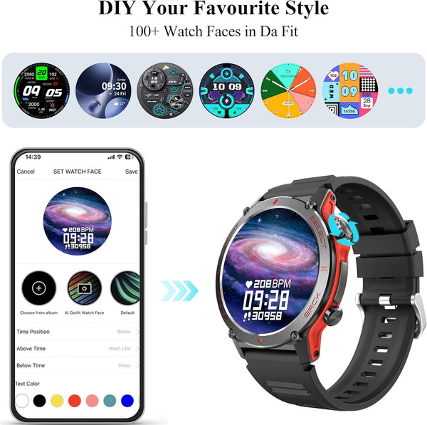Popglory Smart Watch, 1.43''AMOLED 45mm Military Smartwatch Men Women Answer/Make Call, Digital Fitness Watch, 110+ Sports, Blood Pressure, Heart