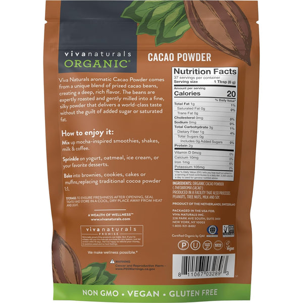 Organic Cacao Powder, Unsweetened, 8 oz (227 g) – Rich Dark Chocolate Flavor, Perfect for Baking, Smoothies & Hot Chocolate – Vegan, Keto, Paleo,