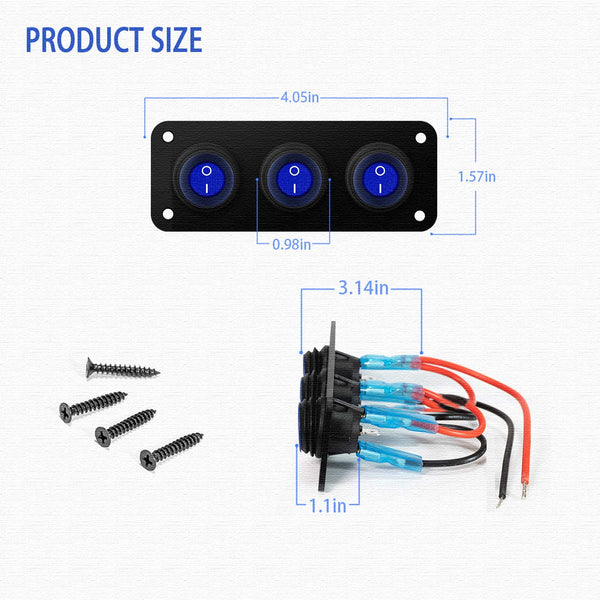 3 Gang 12V 20 Amp Toggle Rocker Switch Panel LED Breaker Waterproof Widely Fits for Auto Automotive Lights Car Marine Boat Yacht, Trailer,