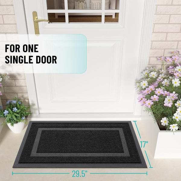OLANLY Front Door Mat Outside 29.5x17, All-Season Heavy-Duty Rubber Doormat Black Classic Border Rectangular 29.5" x 17"