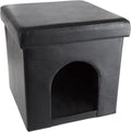 Cat House Ã¢ÂÂ Collapsible Multipurpose Small Dog or Cat Ottoman with Footrest, Cushioned Top, and Interior Pillow by PETMAKER (Black)