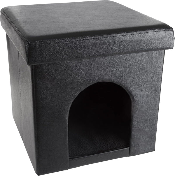 Cat House Ã¢ÂÂ Collapsible Multipurpose Small Dog or Cat Ottoman with Footrest, Cushioned Top, and Interior Pillow by PETMAKER (Black)