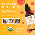 Maryruth Organics Vitamin D3 | Vitamin K2 | Vitamin D3 K2 Drops | K2 D3 Vitamin Liquid Supplement for Toddlers | Kids Supplement for Calcium