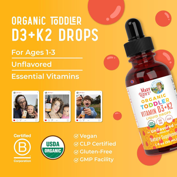 Maryruth Organics Vitamin D3 | Vitamin K2 | Vitamin D3 K2 Drops | K2 D3 Vitamin Liquid Supplement for Toddlers | Kids Supplement for Calcium
