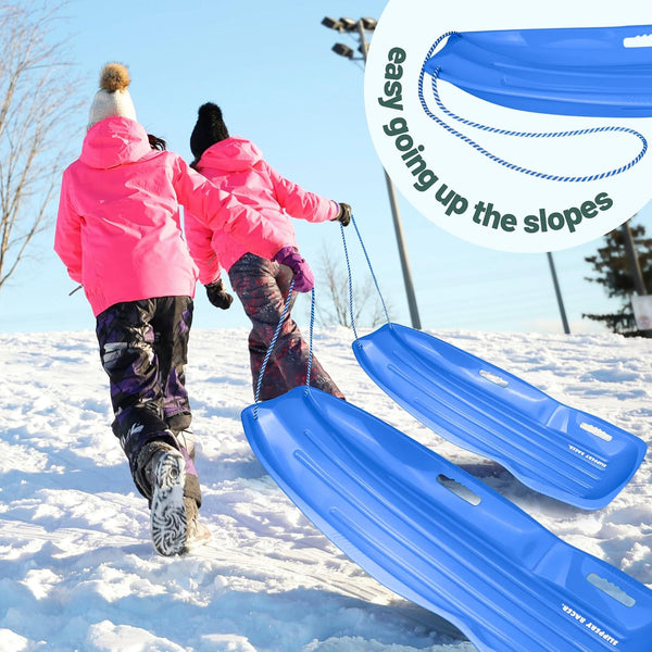 Slippery Racer Downhill Xtreme Flexible Adults and Kids Plastic Toboggan Snow Sled for up to 2 Riders with Pull Rope and Handles 2 PACK RED/GREEN