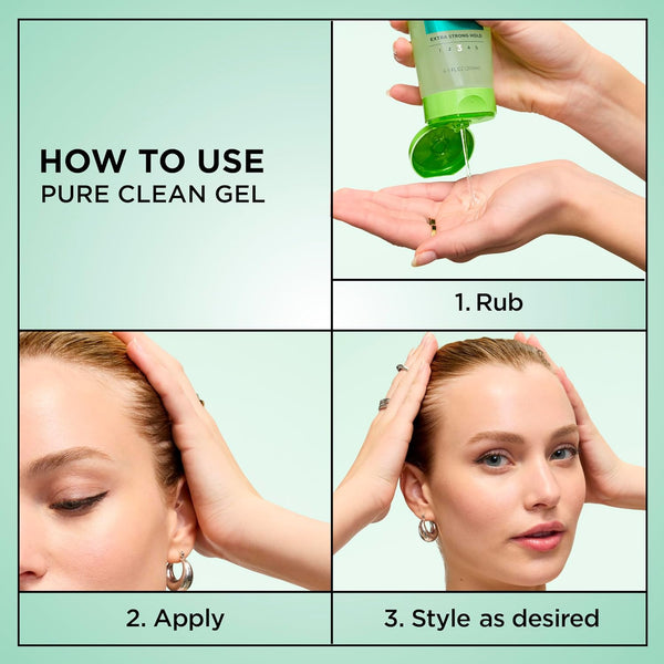 Garnier Fructis Pure Clean Styling Hair Gel, Extra Strong Hold for Up to 24HRs, Non-Flaking, Non-Sticky Formula with Aloe Extract, Made for All