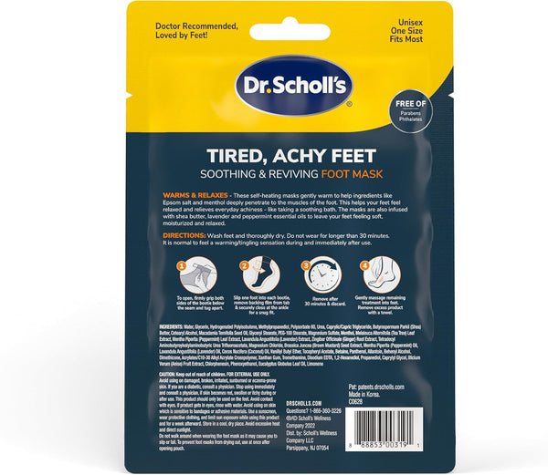 Dr. Scholl's® Tired, Achy Feet Soothing & Reviving Foot Mask, 3 Pair, Warming Booties 3 Count (Pack of 1)