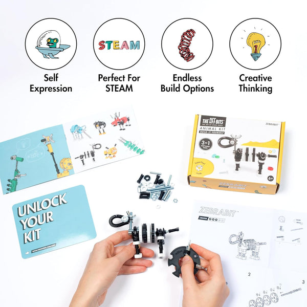 The off Bits Build Your Own Zebra Robot Model, Gift Ideas, STEM Building Toy for Kids 6-9+, Educational Engineering Kit, Construction & Creative